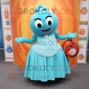 Cyan Apricot mascot costume character dressed with a Circle Skirt and Wallets
