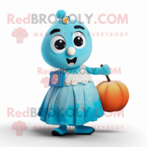 Cyan Apricot mascot costume character dressed with a Circle Skirt and Wallets