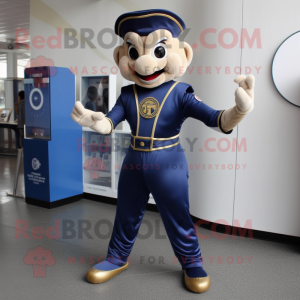 Navy Contortionist mascot costume character dressed with a Trousers and Coin purses