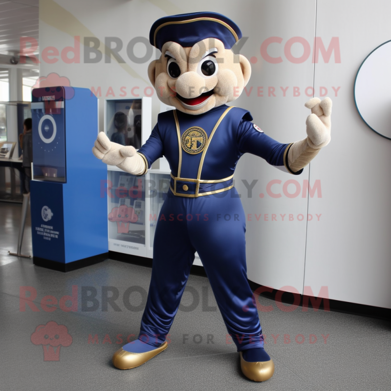 Navy Contortionist mascot costume character dressed with a Trousers and Coin purses Navy Contortionist mascot costume character dressed with a Trousers and Coin purses