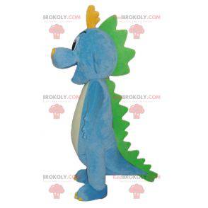 Mascote de dinossauro dragão azul verde e amarelo -