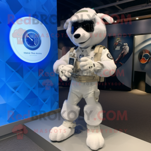 White Air Force Soldier mascot costume character dressed with a Cardigan and Smartwatches