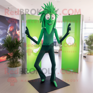 Forest Green Stilt Walker mascot costume character dressed with a Yoga Pants and Hairpins