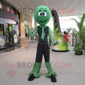 Forest Green Stilt Walker mascot costume character dressed with a Yoga Pants and Hairpins