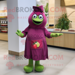 Olive Raspberry mascot costume character dressed with a Wrap Dress and Gloves