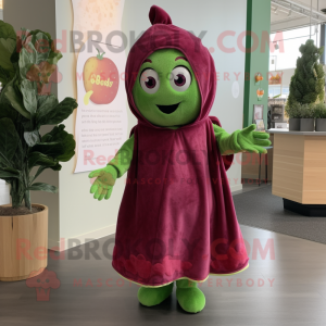 Olive Raspberry mascot costume character dressed with a Wrap Dress and Gloves