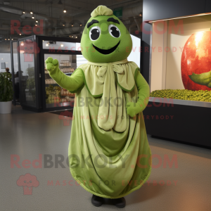 Olive Raspberry mascot costume character dressed with a Wrap Dress and Gloves