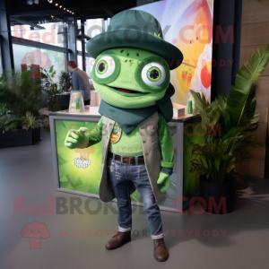 Forest Green Fish Tacos mascot costume character dressed with a Bootcut Jeans and Smartwatches