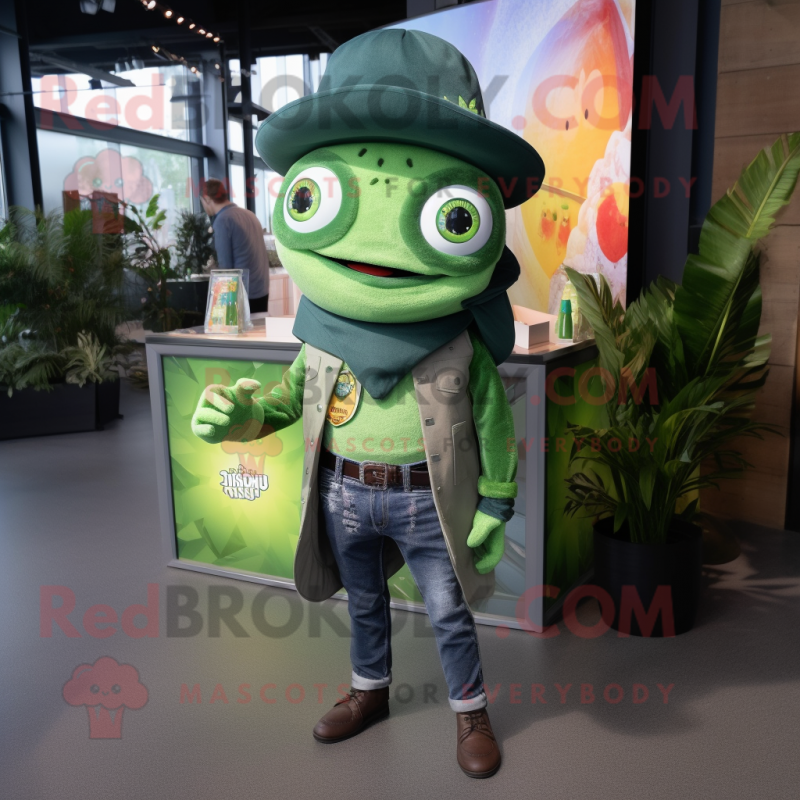 Forest Green Fish Tacos mascot costume character dressed with a Bootcut Jeans and Smartwatches Forest Green Fish Tacos mascot costume character dressed with a Bootcut Jeans and Smartwatches