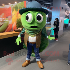Forest Green Fish Tacos mascot costume character dressed with a Bootcut Jeans and Smartwatches