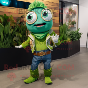 Forest Green Fish Tacos mascot costume character dressed with a Bootcut Jeans and Smartwatches