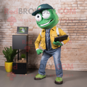 Forest Green Fish Tacos mascot costume character dressed with a Bootcut Jeans and Smartwatches