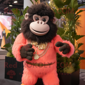 Peach Gorilla mascot costume character dressed with a Waistcoat and Bracelets