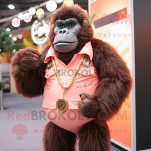 Peach Gorilla mascot costume character dressed with a Waistcoat and Bracelets