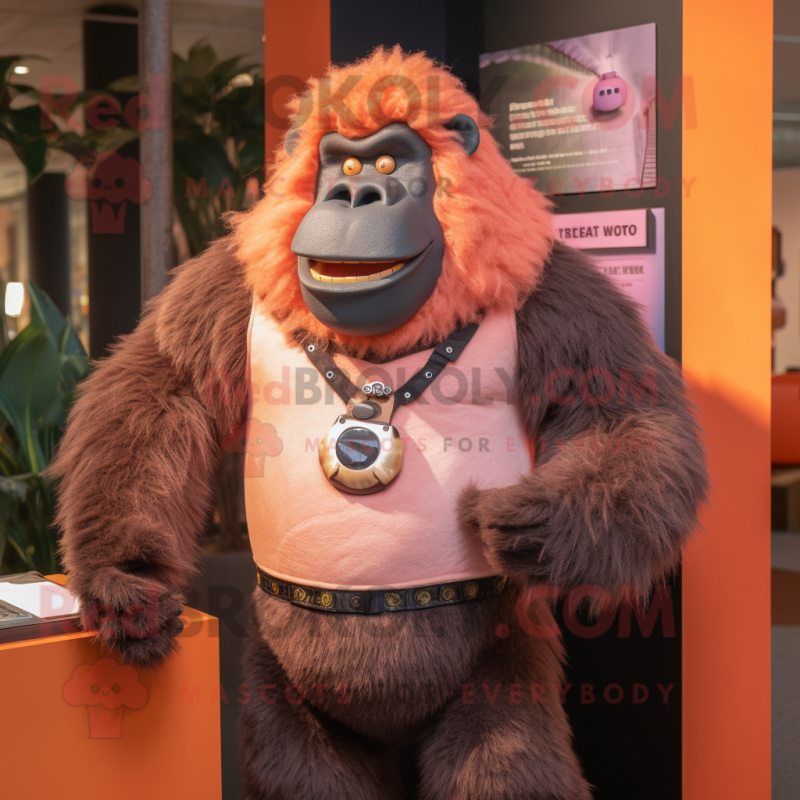 Peach Gorilla mascot costume character dressed with a Waistcoat and Bracelets Peach Gorilla mascot costume character dressed with a Waistcoat and Bracelets