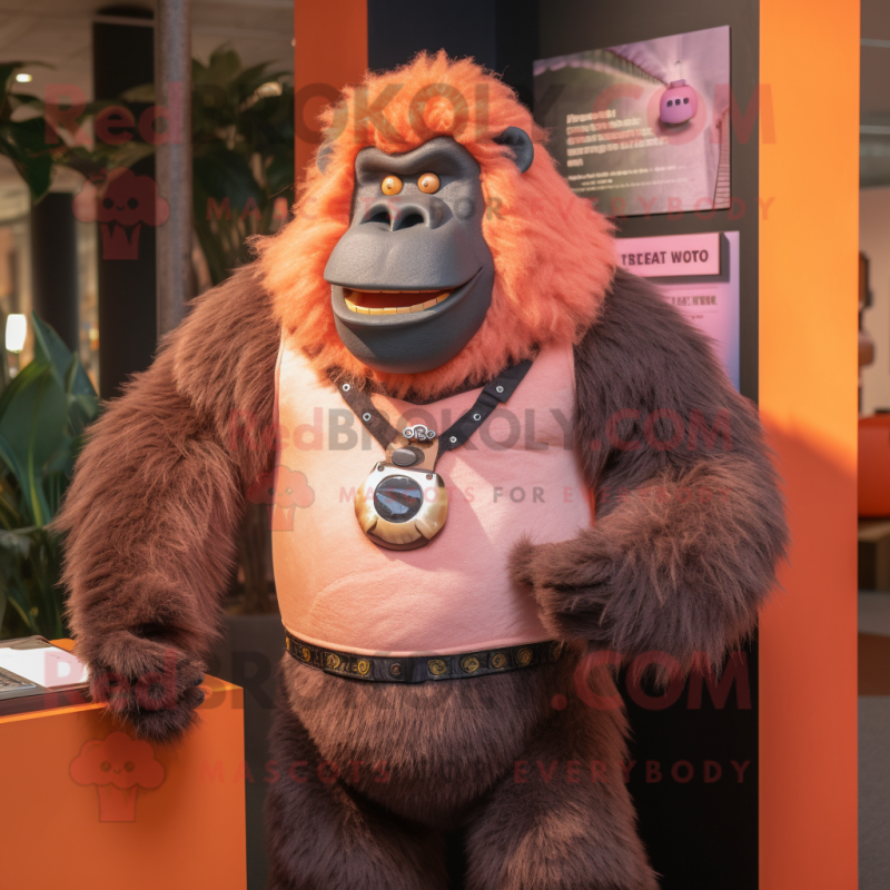 Peach Gorilla mascot costume character dressed with a Waistcoat and Bracelets