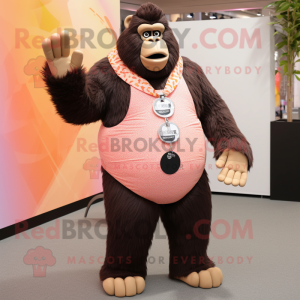 Peach Gorilla mascot costume character dressed with a Waistcoat and Bracelets