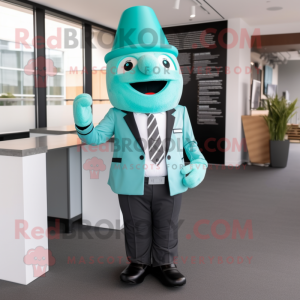 Teal Ice Cream mascot costume character dressed with a Suit Jacket and Belts
