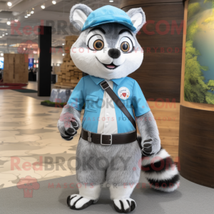 Sky Blue Raccoon mascot costume character dressed with a Dress Shirt and Caps