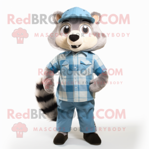 Sky Blue Raccoon mascot costume character dressed with a Dress Shirt and Caps