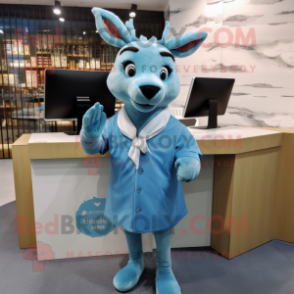Sky Blue Deer mascot costume character dressed with a Midi Dress and Pocket squares
