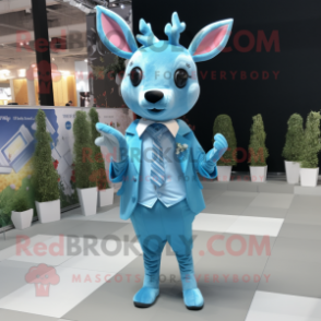 Sky Blue Deer mascot costume character dressed with a Midi Dress and Pocket squares