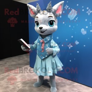 Sky Blue Deer mascot costume character dressed with a Midi Dress and Pocket squares