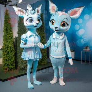 Sky Blue Deer mascot costume character dressed with a Midi Dress and Pocket squares