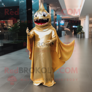 Gold Shark maskot kostume...
