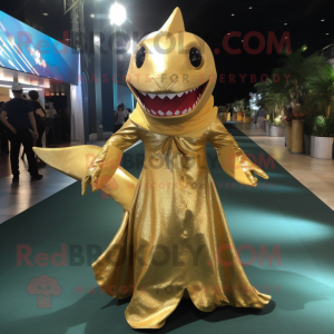 Gold Shark maskot kostume...