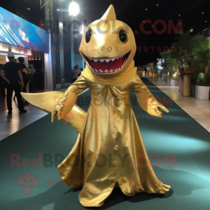 Gold Shark maskot kostym...