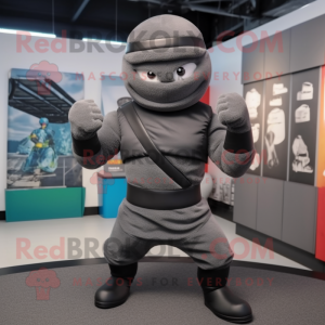 Gray Ninja mascot costume character dressed with a Tank Top and Bracelets