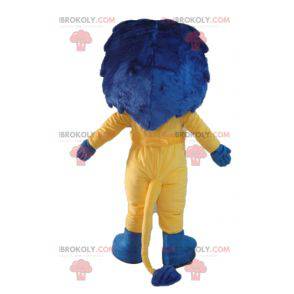 Weißes und gelbes Löwenmaskottchen mit blauer Mähne -