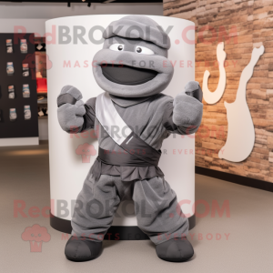 Gray Ninja mascot costume character dressed with a Tank Top and Bracelets