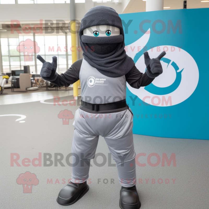 Gray Ninja mascot costume character dressed with a Tank Top and Bracelets