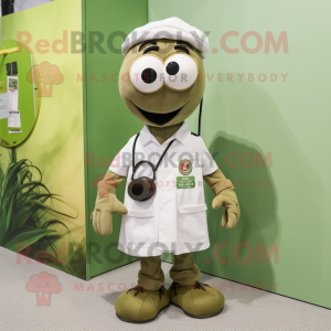 Olive Doctor mascot costume character dressed with a Cargo Shorts and Earrings
