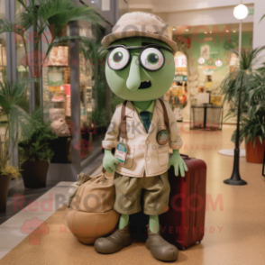 Olive Doctor mascot costume character dressed with a Cargo Shorts and Earrings