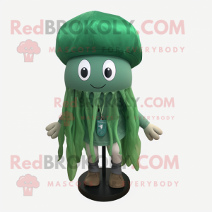 Forest Green Jellyfish mascot costume character dressed with a Poplin Shirt and Earrings