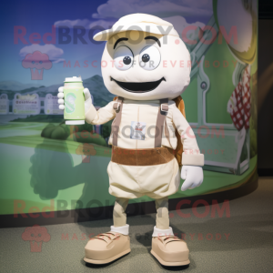 Cream Soda Can mascot costume character dressed with a Playsuit and Backpacks