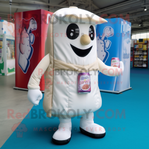 Cream Soda Can mascot costume character dressed with a Playsuit and Backpacks