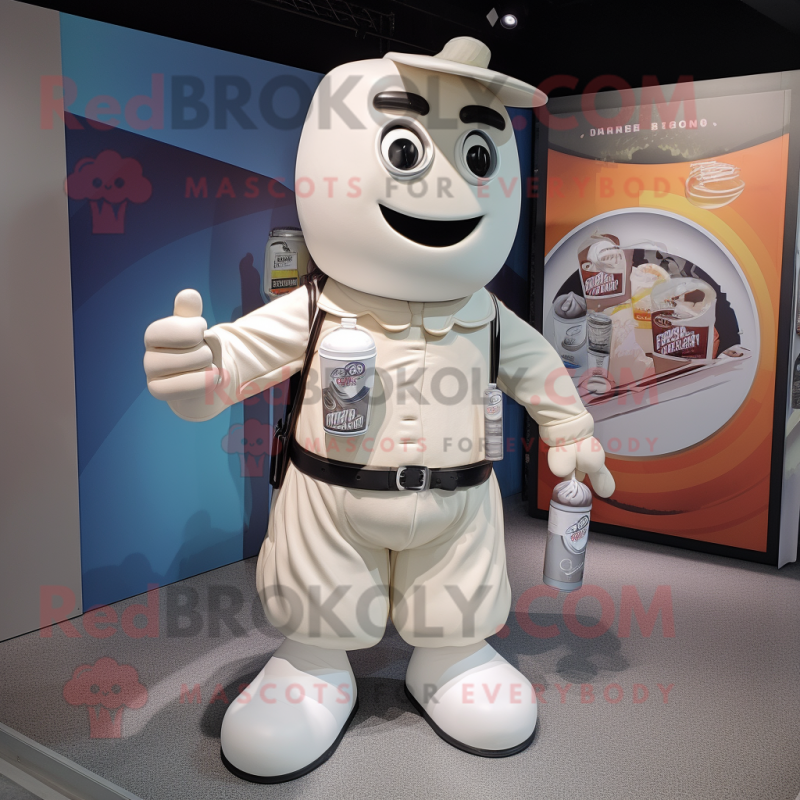 Cream Soda Can mascot costume character dressed with a Playsuit and Backpacks