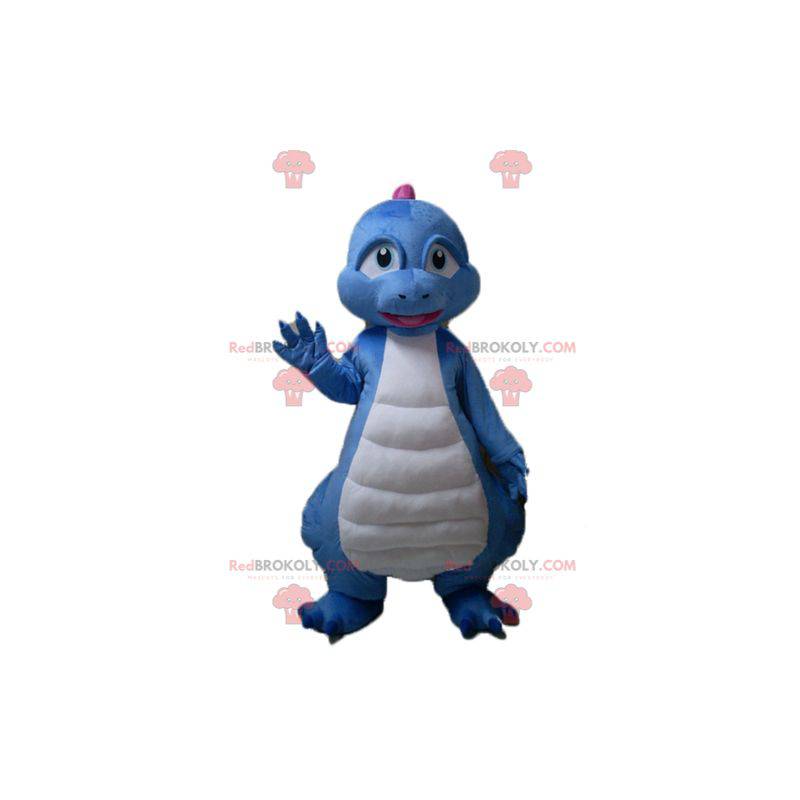 Mascotte de dinosaure bleu blanc et rose de dragon -