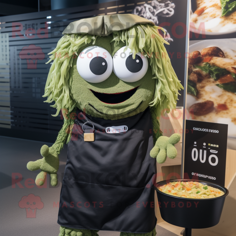 Olive Ramen mascot costume character dressed with a Cover-up and Suspenders Olive Ramen mascot costume character dressed with a Cover-up and Suspenders