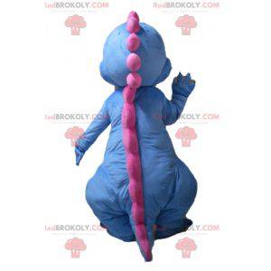 Mascotte de dinosaure bleu blanc et rose de dragon -