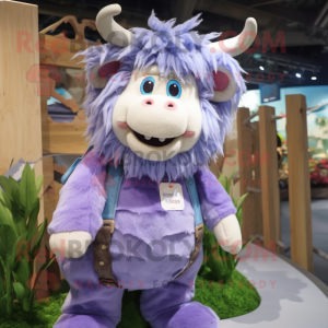 Lavender Beef Wellington mascot costume character dressed with a Denim Shorts and Hair clips