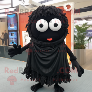 Black Cyclops mascot costume character dressed with a Blouse and Scarf clips