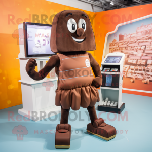 Brown Chocolate Bar mascot costume character dressed with a Running Shorts and Coin purses
