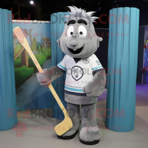 Gray Ice Hockey Stick mascot costume character dressed with a Dress Shirt and Hairpins