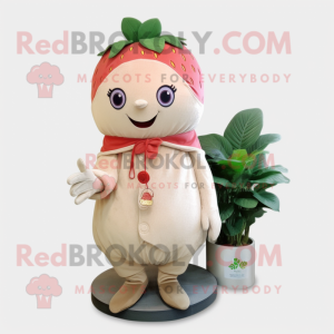 Beige Strawberry mascot costume character dressed with a Trousers and Shawls