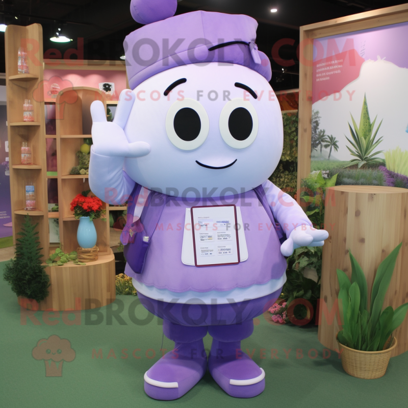 Lavender Lasagna mascot costume character dressed with a Blouse and Wallets